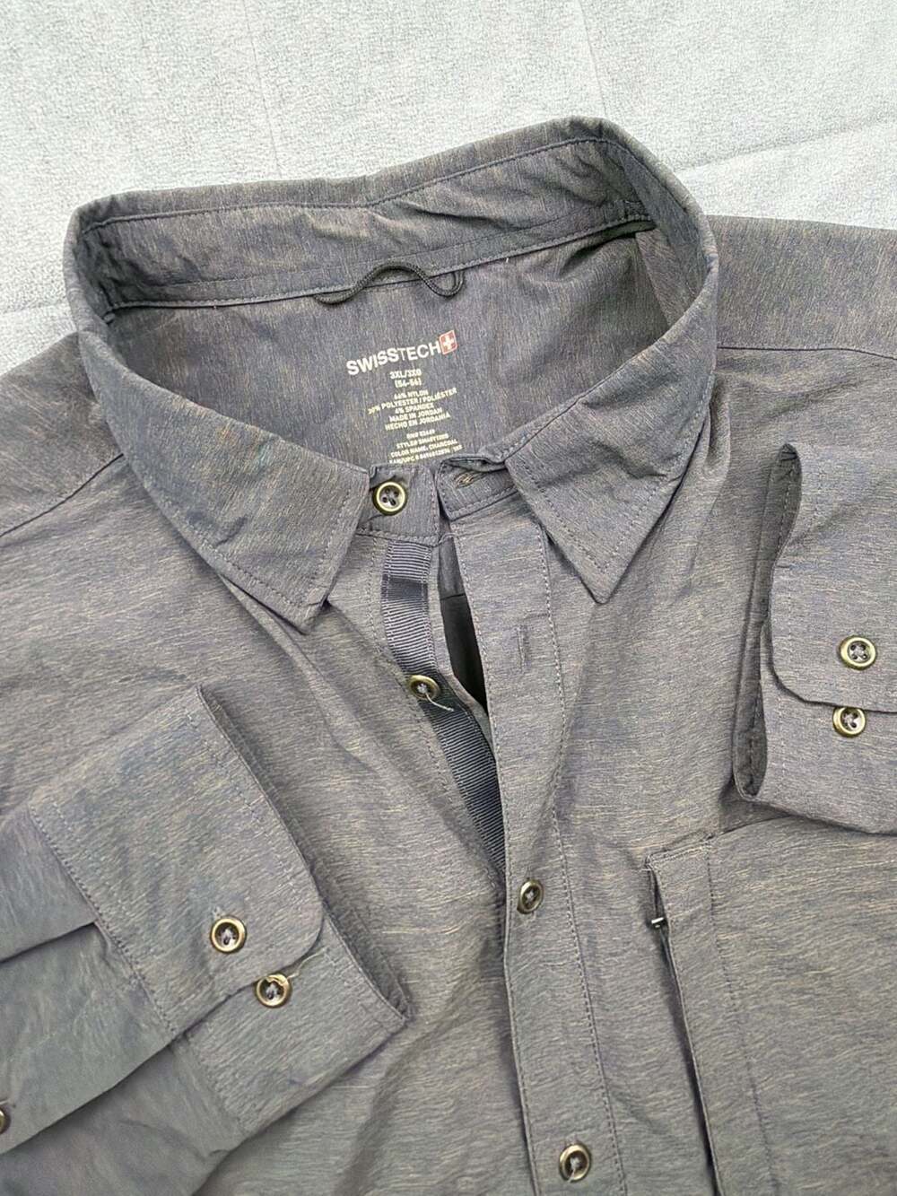 Swiss Tech Mens 3XL Gray Performance Long Sleeve Button Up Outdoor Hiking Shirt
